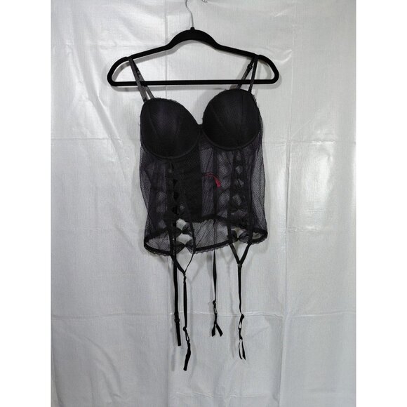 Seven Til Midnight Sheer Bustier Top with Garter Straps 1X/2X Black Bows - Picture 1 of 9
